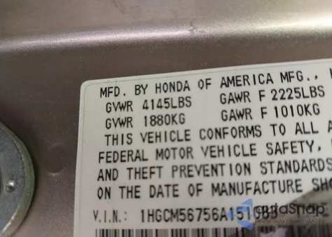 2006 Honda Accord 2.4 Ex z USA, uszkodzony, nr VIN 1HGCM56756A151083